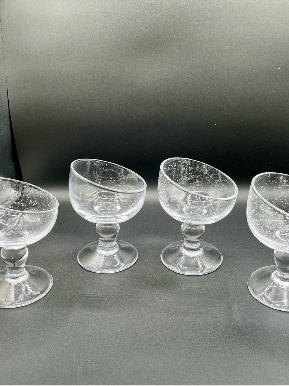 mid century Hand Blown Bubble Ice Cream Desert Glasses From Italy